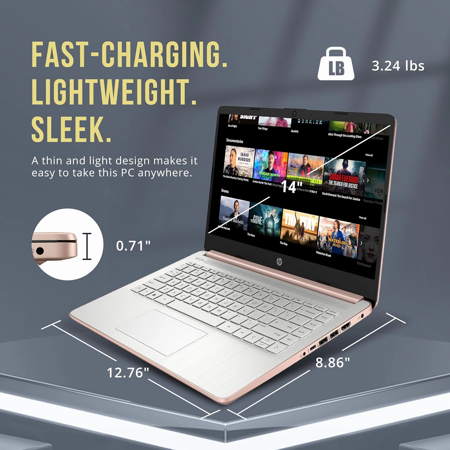 HP Stream 14" HD BrightView Laptop, Intel Celeron N4120, 8GB RAM, 288GB Storage (128GB eMMC   160GB Docking Station Set), Intel UHD Graphics, 720p Webcam, Wi-Fi, 1 Year Office 365, Win 11 S, Gold