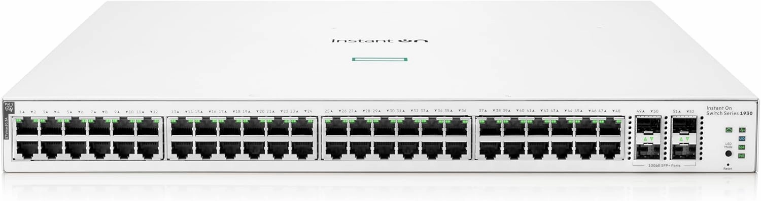 HPE Networking Instant On Switch Series 1930 48-Port Gb Smart-Managed Layer 2  Ethernet Switch | 48x 1G | 4X SFP  | 48x CL4 PoE 370W | US Cord (JL686A#ABA)