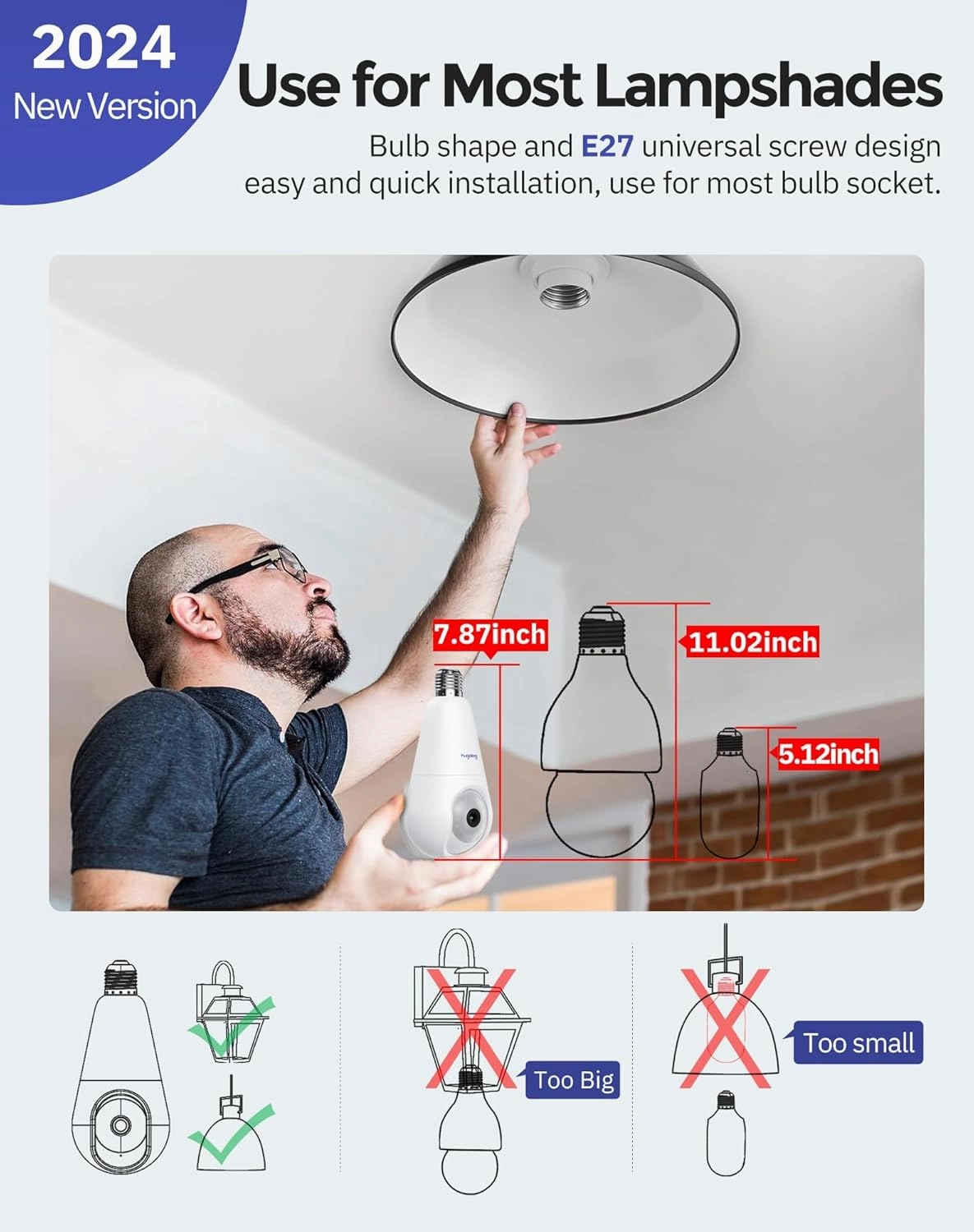 Hugolog 3K 5MP Light Bulb Security Cameras Wireless Outdoor-2.4GHz Cameras for Home Security Indoor with AI Sound Processing&Motion Detection,Color Night Vision,Auto Tracking,Siren Alarm,2-Way Talk