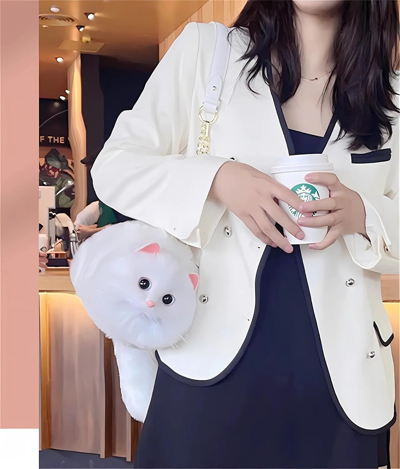 HUIJUFU Realistic Puffy Plush Cat Shaped Crossbody Handbag for Women