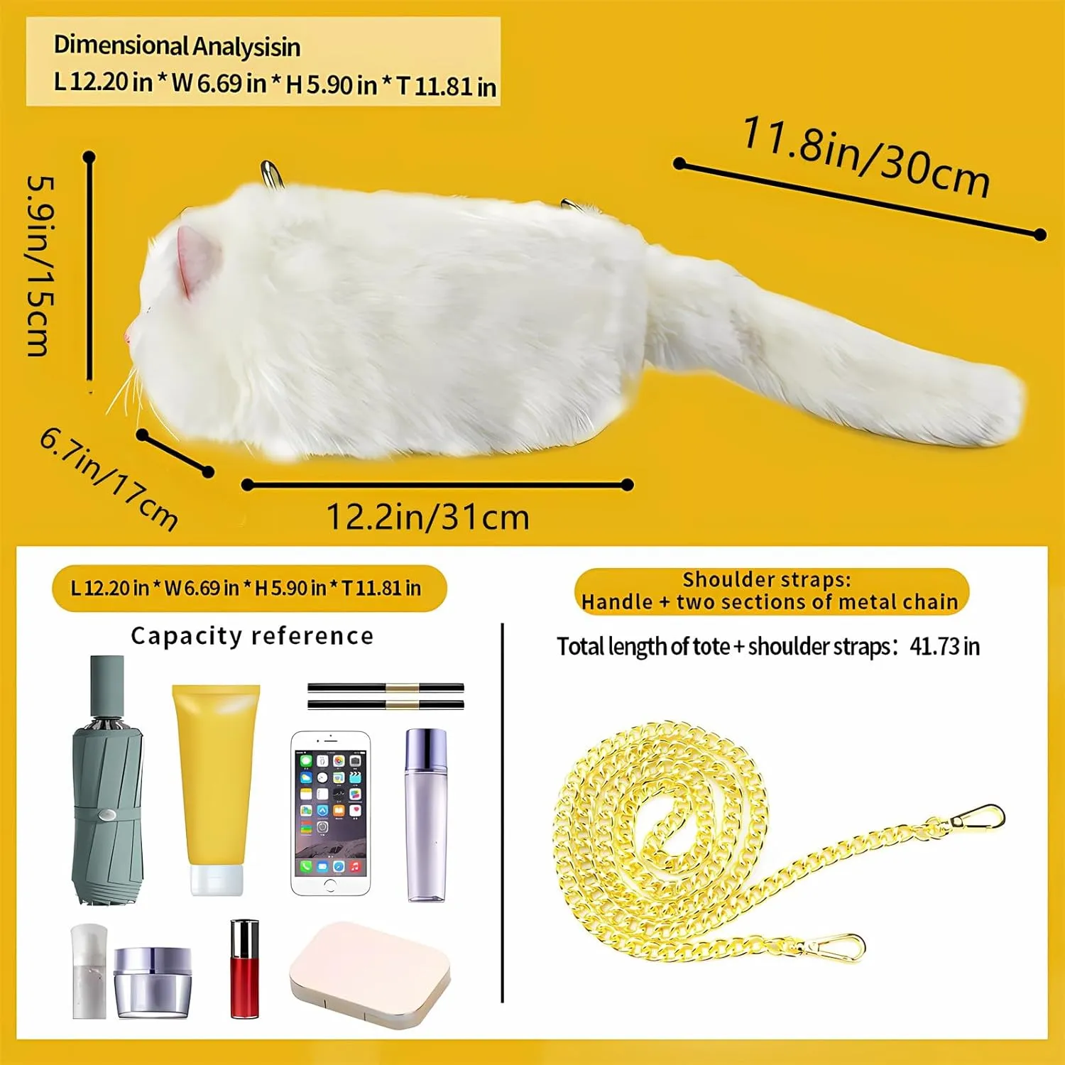 HUIJUFU Realistic Puffy Plush Cat Shaped Crossbody Handbag for Women