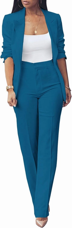 HuiSiFang Womens Fall Fashion 2 Piece Blazer Sets Open Front Blazers and Slim Fit Pants Suits Set