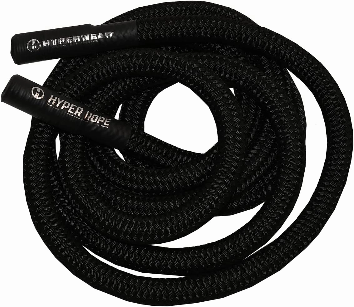 HYPERWEAR Hyper Rope Weighted Short Battle Rope (15lb or 19lb, 1.5in x 20ft/25ft) – Anchor Optional, Full-Body Workouts in 6ft of Space (Blue or Black)