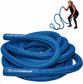 HYPERWEAR Hyper Rope Weighted Short Battle Rope (15lb or 19lb, 1.5in x 20ft/25ft) – Anchor Optional, Full-Body Workouts in 6ft of Space (Blue or Black)