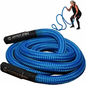 HYPERWEAR Hyper Rope Weighted Short Battle Rope (15lb or 19lb, 1.5in x 20ft/25ft) – Anchor Optional, Full-Body Workouts in 6ft of Space (Blue or Black)