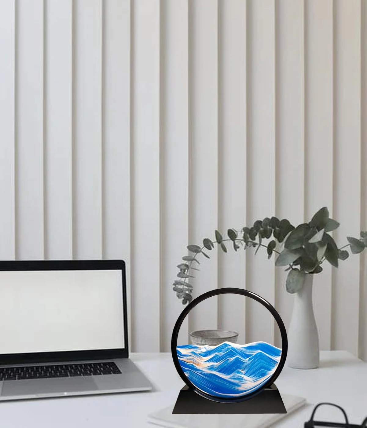 HYUGF 12" Moving Sand Art Picture Ocean Decor - 3D Deep Sea Sandscape Liquid Motion, Round Glass Frame Display Flowing Sand Relaxing Gift for Kids Adults Home Office Work Desktop Decoration Toy, Blue