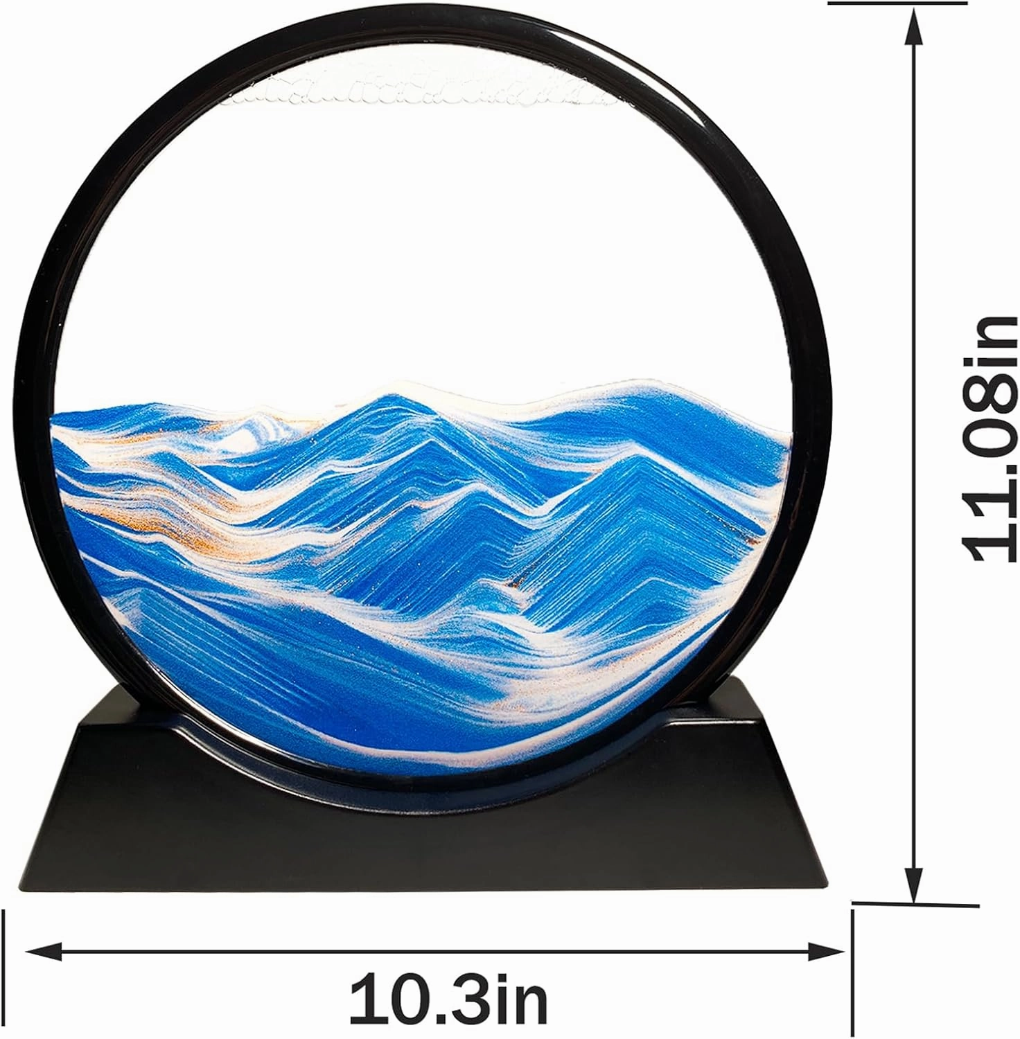 HYUGF 12" Moving Sand Art Picture Ocean Decor - 3D Deep Sea Sandscape Liquid Motion, Round Glass Frame Display Flowing Sand Relaxing Gift for Kids Adults Home Office Work Desktop Decoration Toy, Blue