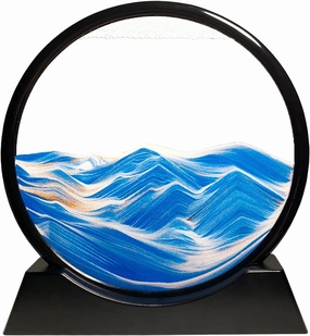HYUGF 12" Moving Sand Art Picture Ocean Decor - 3D Deep Sea Sandscape Liquid Motion, Round Glass Frame Display Flowing Sand Relaxing Gift for Kids Adults Home Office Work Desktop Decoration Toy, Blue