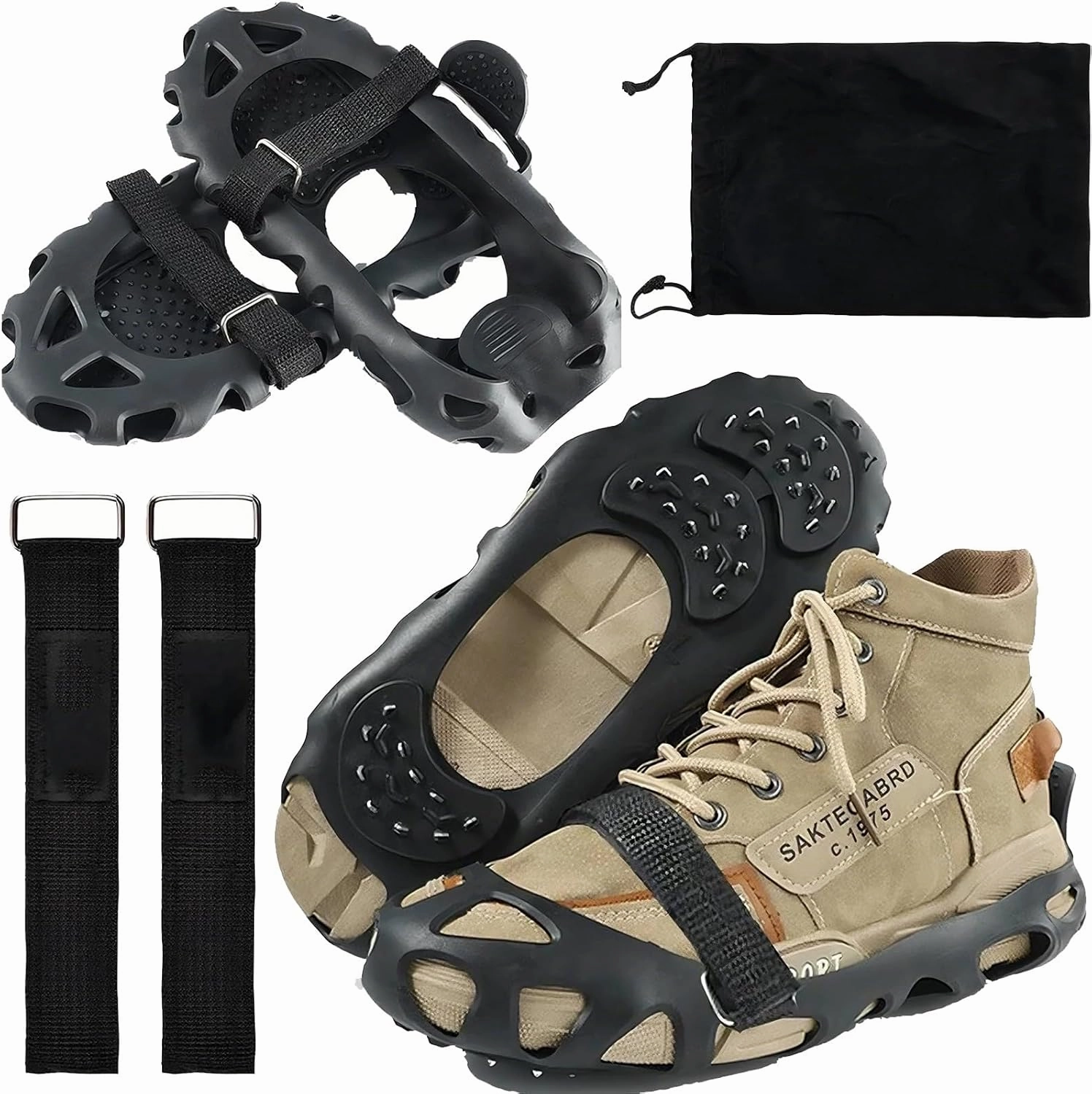 Ice Cleats, Ice Cleats for Shoes and Boots, Crampons for Shoes with 30 Spikes Anti Slip Snow Shoes