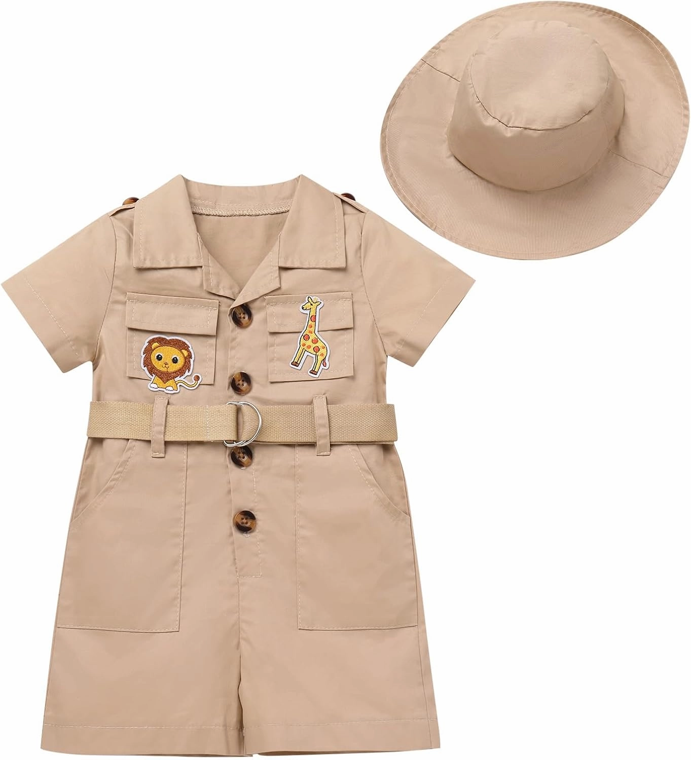 IDOPIP Girl Jungle Safari Outfit Wild Birthday Romper Hat Jumpsuit Birthday Party Clothes Overall Shorts Photo Shoot Bodysuit