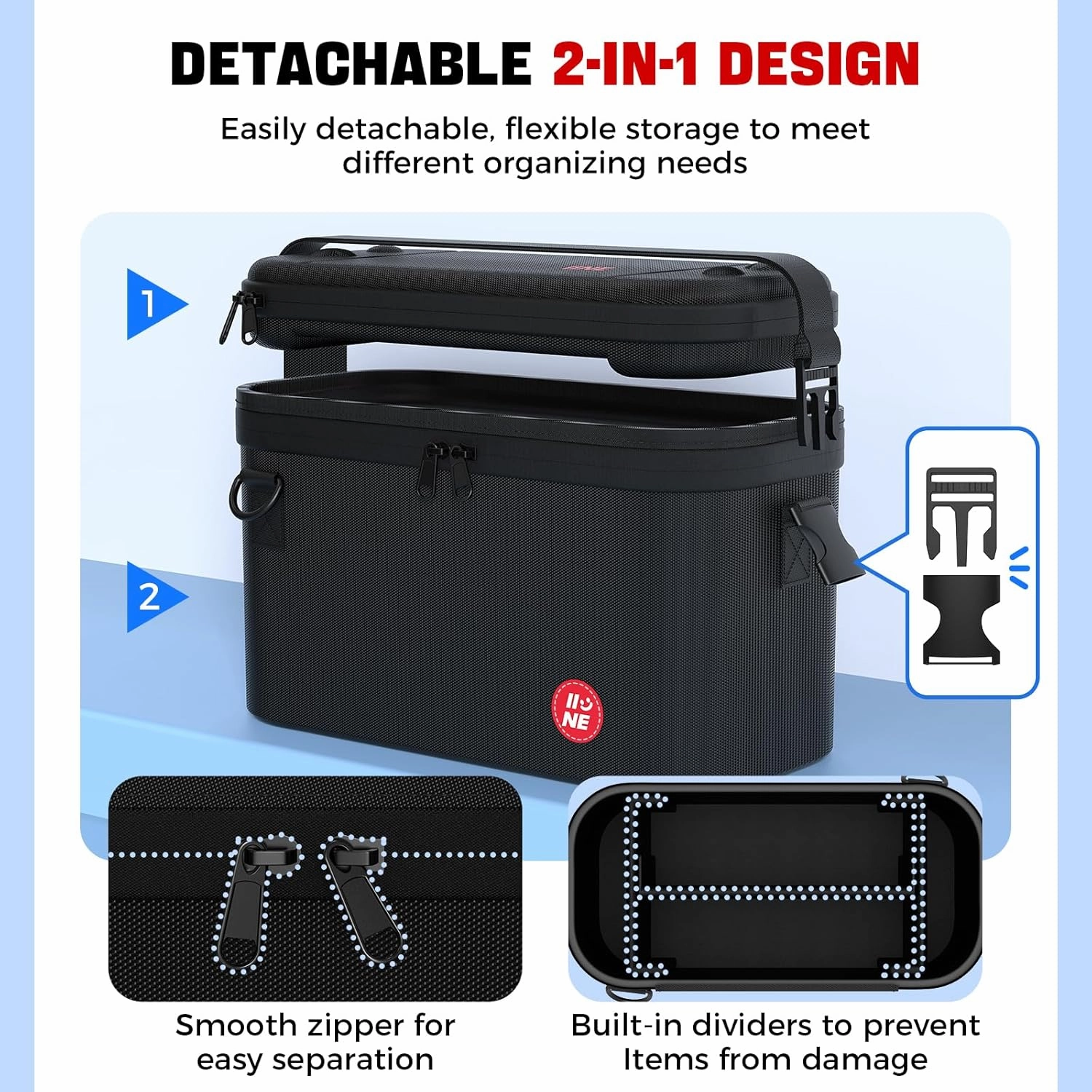 IINE Split Carrying Storage Bag for Switch 2 – Hard Shell Travel Case with Large Capacity, Detachable Layers, and Adjustable Strap – Compatible with Console, Dock, and Accessories(2-in-1 Case, Black)