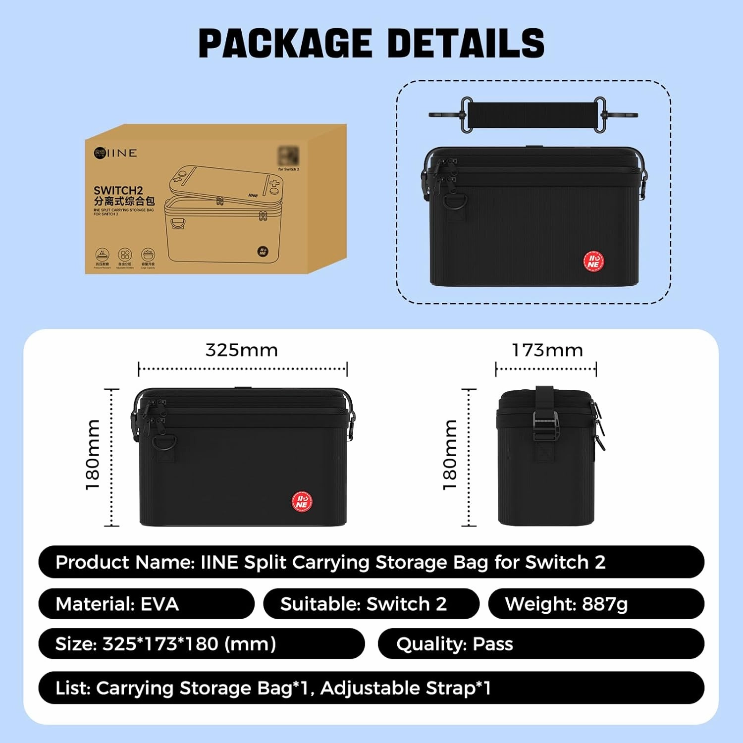 IINE Split Carrying Storage Bag for Switch 2 – Hard Shell Travel Case with Large Capacity, Detachable Layers, and Adjustable Strap – Compatible with Console, Dock, and Accessories(2-in-1 Case, Black)