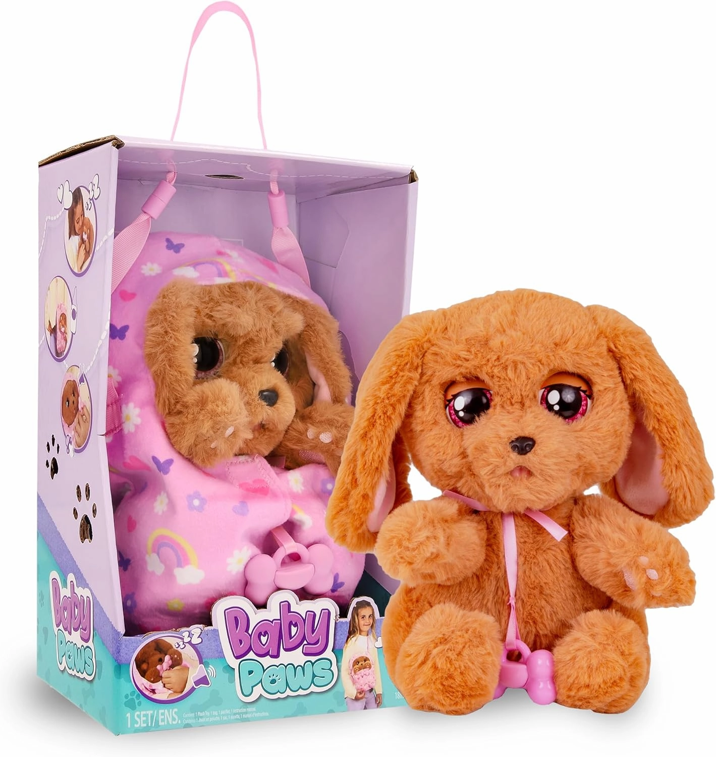 IMC Toys Baby Paws - Cocker Spaniel Puppy with Carrier | Soft and Cuddly Toy Puppy That Make 5 Adorable Sounds for Kids, Ages 4 
