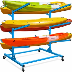 Indoor Outdoor Kayak Storage Rack with Lockable Wheels, Heavy Duty Adjustable Metal Stand for 6 Kayaks, Canoe, Paddle Board, SUP, Surfboard, Movable Metal Kayak Stand for Garage and Outdoor Storage