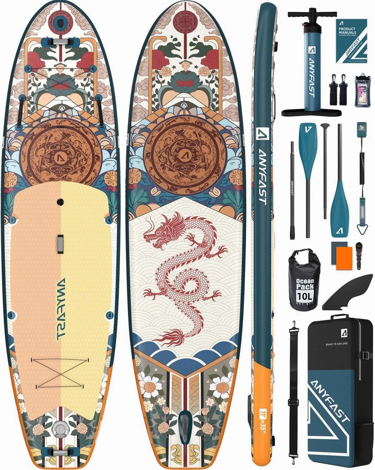 Inflatable Stand Up Paddle Boards - Extra Wide Fishing Paddleboard,Cool Design,Ultra Stable Standup SUP,5 Handles,15 D-Rings, Camera Mount,10L Dry Bag,100L Backpack, Youth/Adults