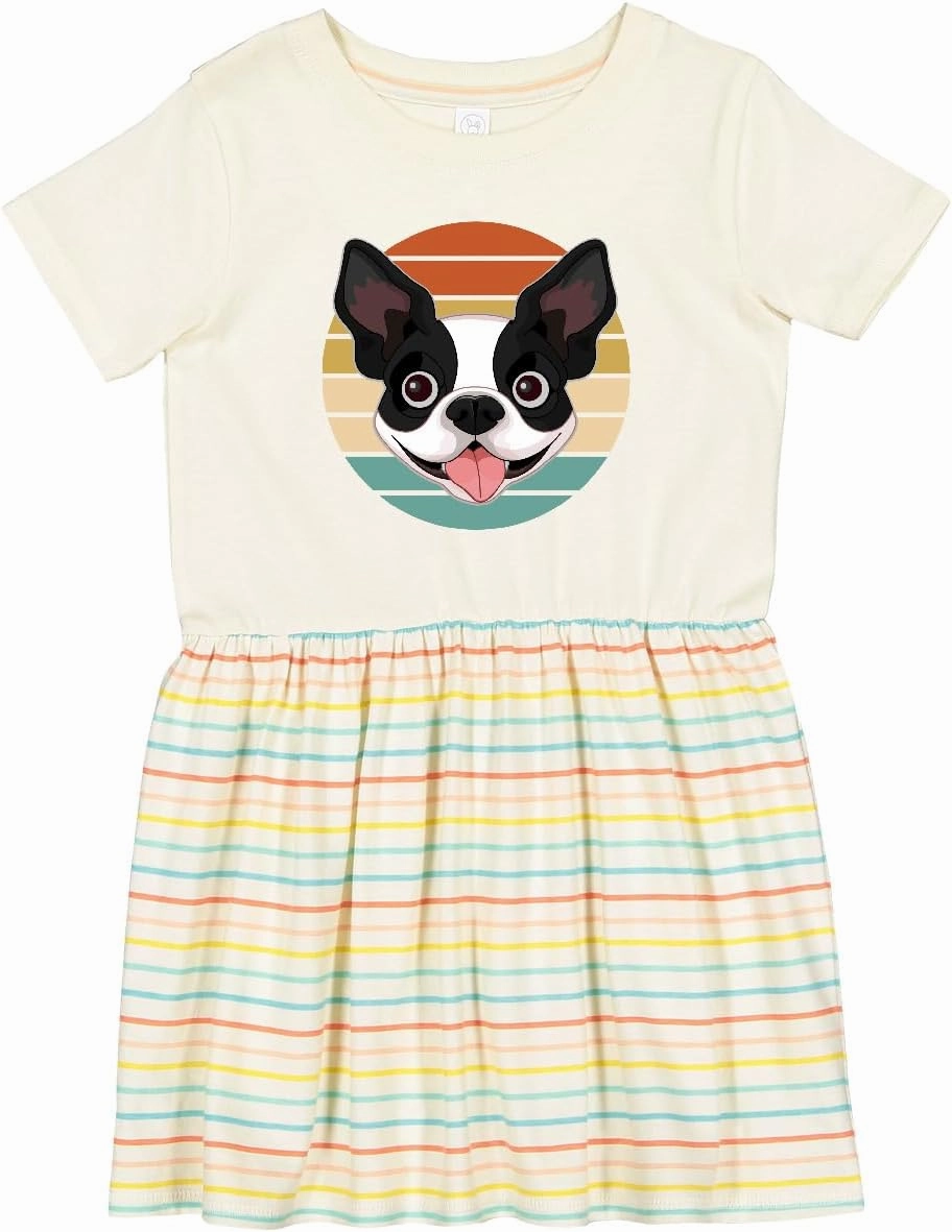 inktastic Boston Terrier Dog Retro Sunset Toddler Dress