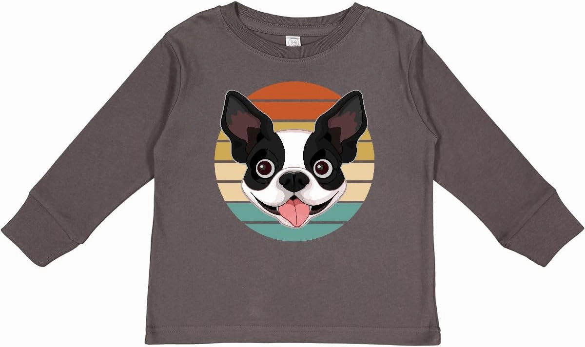 inktastic Boston Terrier Dog Retro Sunset Toddler Long Sleeve T-Shirt