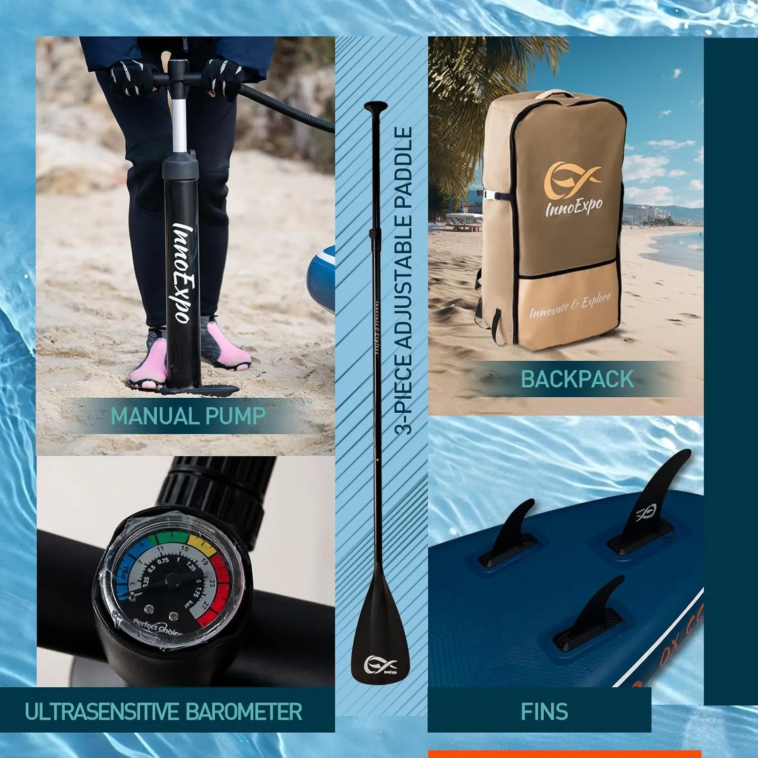 InnoExpo 11' Inflatable Stand Up Paddle Boards with Premium Accessories, Wide Stable SUP Paddle Board Design, Non-Slip Comfort Deck for Youth & Adults