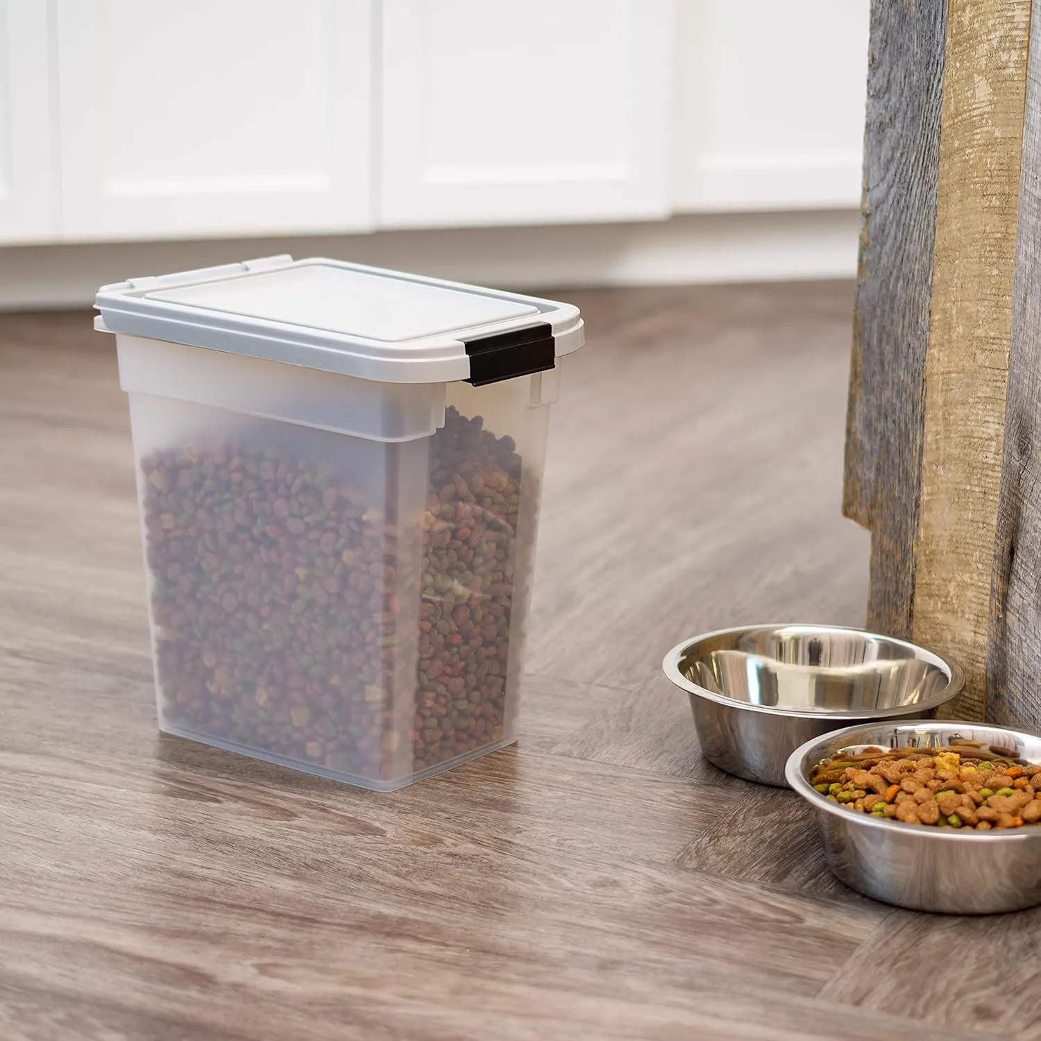 IRIS USA Airtight Dog Food Storage Container, WeatherPro, Up to 10 lbs, for Dog Cat Bird and Other Pet Food Storage Bin, Keep Fresh, Translucent Body, Made in USA, Clear/Gray