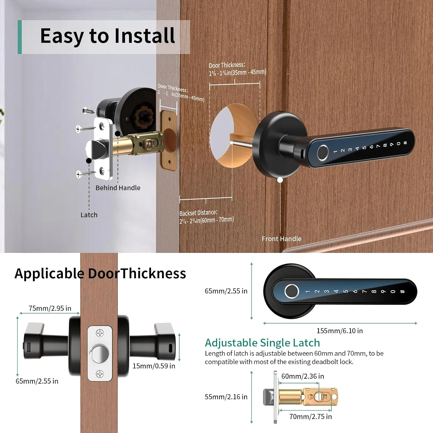 IRONZON Fingerprint Door Lock with Mini G2 Gateway for Tuya 2.4G for Home Hotel Office Apartment Bedroom Black