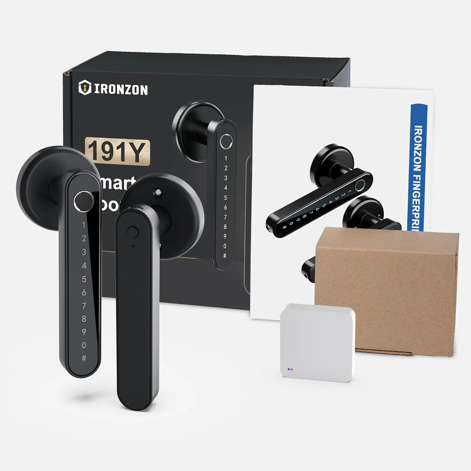 IRONZON Fingerprint Door Lock with Mini G2 Gateway for Tuya 2.4G for Home Hotel Office Apartment Bedroom Black