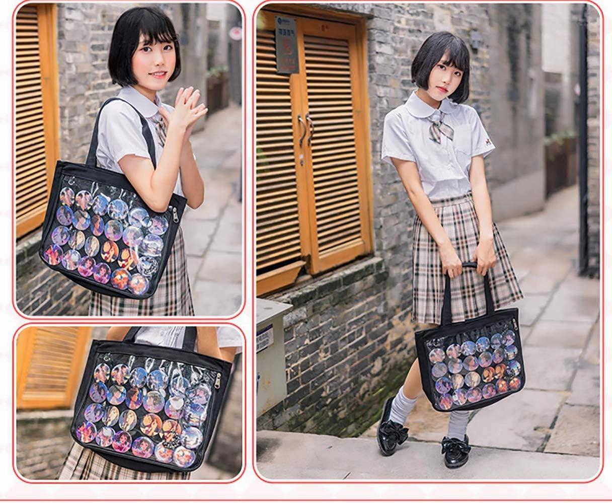 Ita Tote Bag Clear Window for Pins Shoulder Bag Handbag Bag DIY, Cosplay Stachel Tote