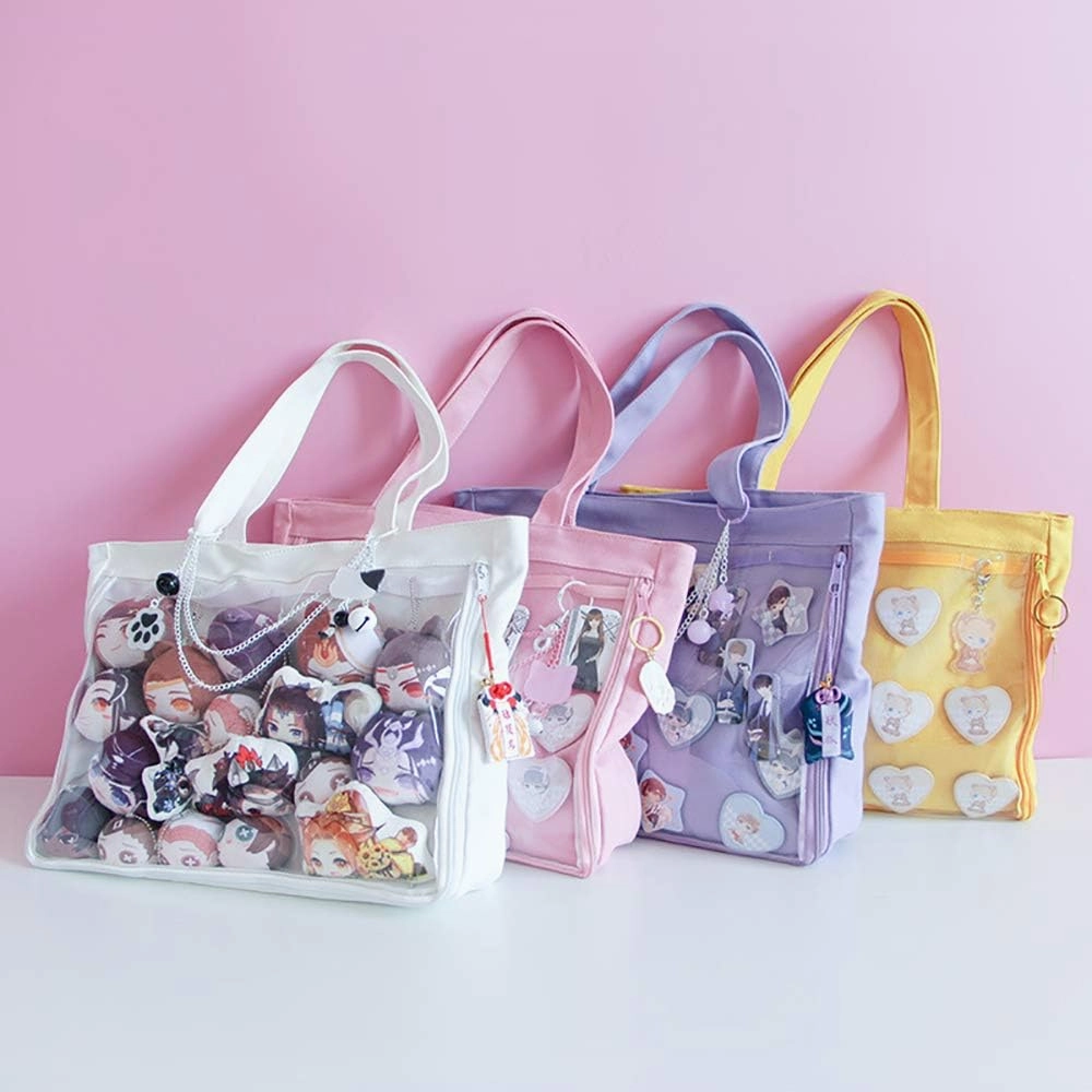 Ita Tote Bag Clear Window for Pins Shoulder Bag Handbag Bag DIY, Cosplay Stachel Tote