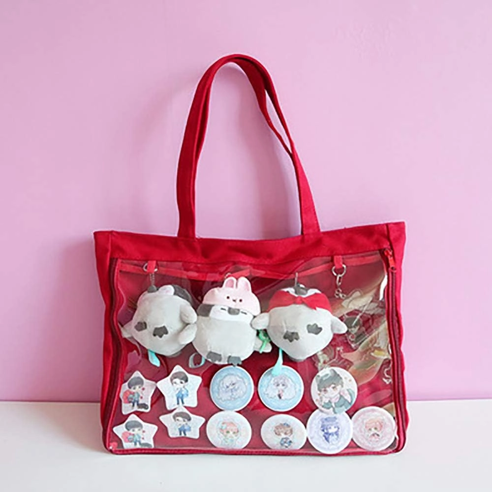 Ita Tote Bag Clear Window for Pins Shoulder Bag Handbag Bag DIY, Cosplay Stachel Tote