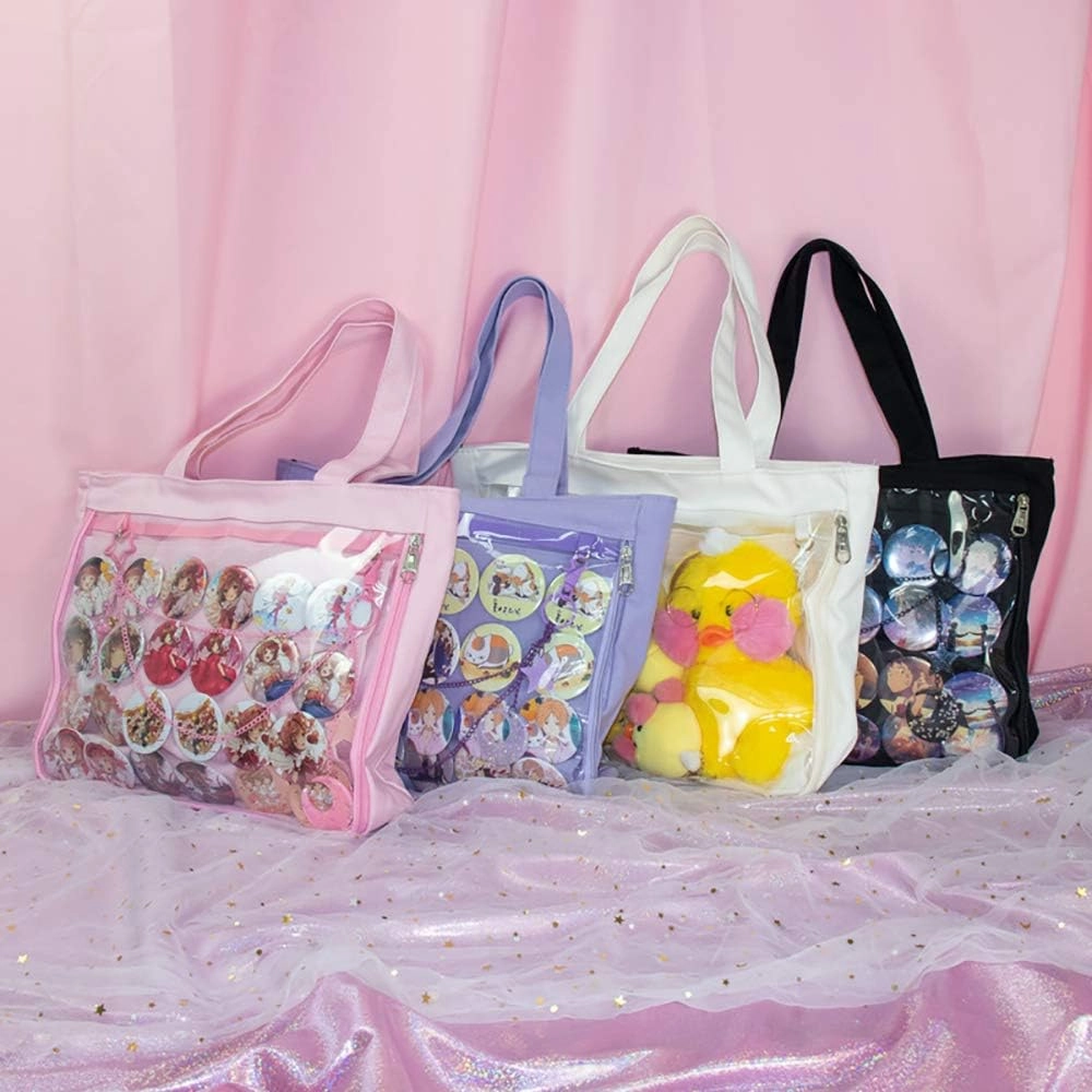 Ita Tote Bag Clear Window for Pins Shoulder Bag Handbag Bag DIY, Cosplay Stachel Tote