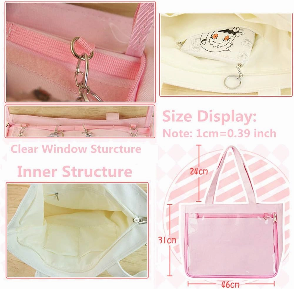 Ita Tote Bag Clear Window for Pins Shoulder Bag Handbag Bag DIY, Cosplay Stachel Tote