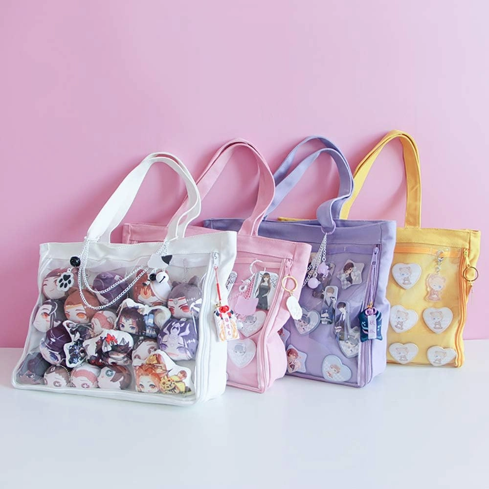 Ita Tote Bag Clear Window for Pins Shoulder Bag Handbag Bag DIY, Cosplay Stachel Tote