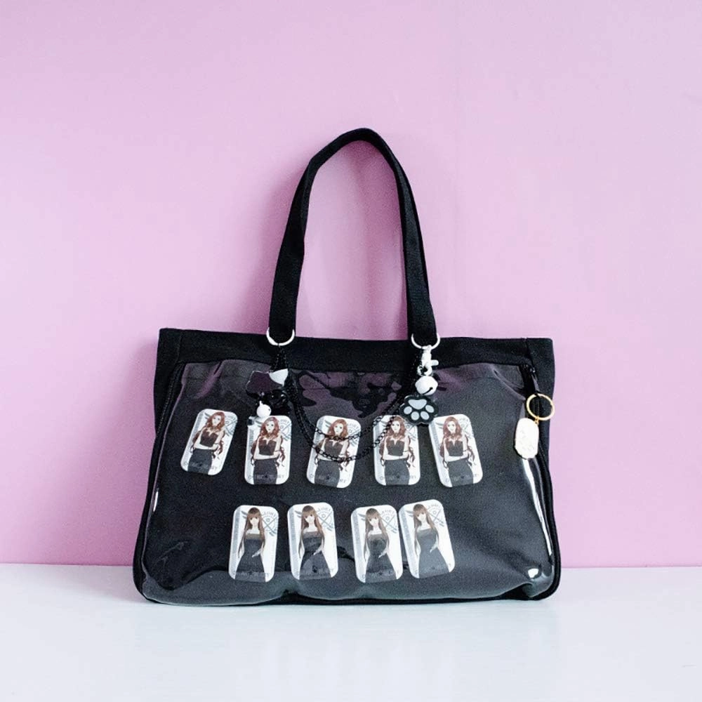 Ita Tote Bag Clear Window for Pins Shoulder Bag Handbag Bag DIY, Cosplay Stachel Tote