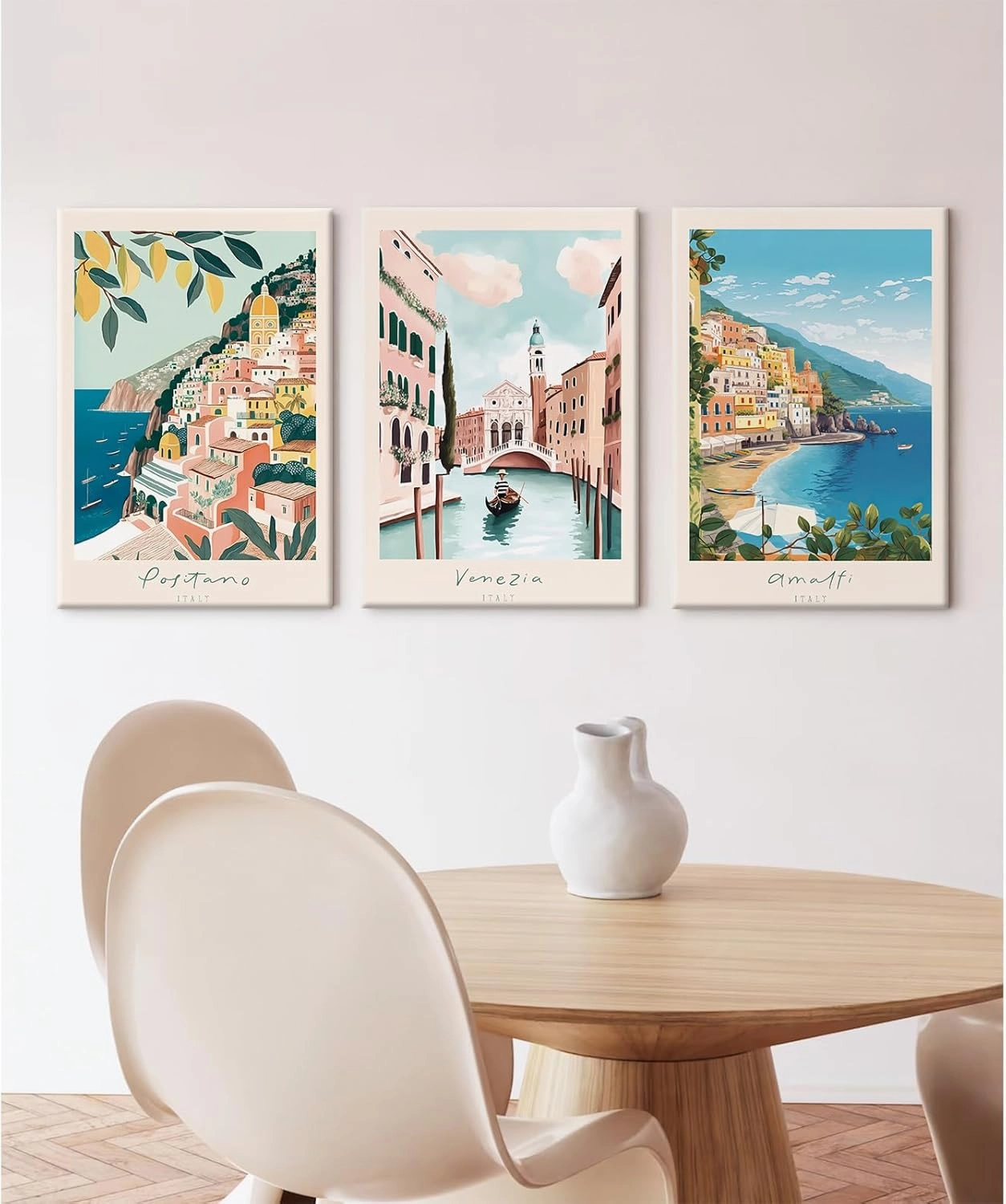 Italy Amalfi Coast Wall Art Italian City Canvas Wall Decor Italy Travel Landscape Wall Art Posters Blue Venice Beach Painting Pictures Italian Modern Artwork for Home 16x24 Inch Framed Set of 3