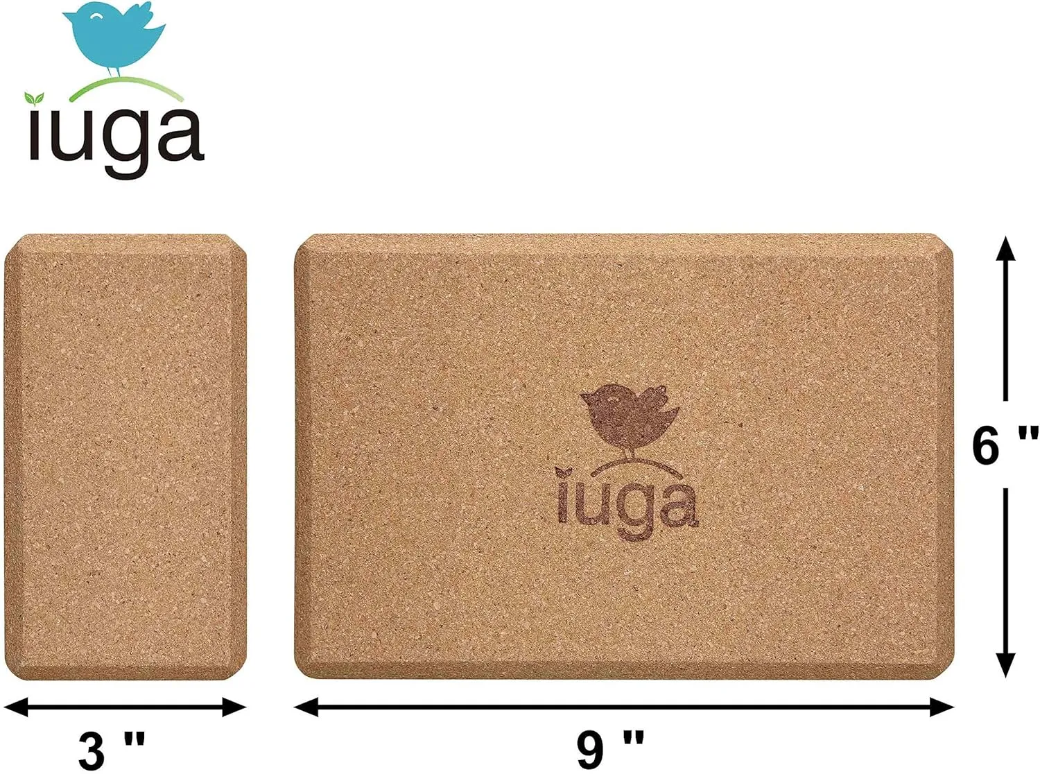 IUGA Yoga Blocks 2 Pack With Strap Non Slip High Density 9"x6"x3" Solid & Cork Yoga Block With Yoga Strap to Improve Strength Balance for Yoga Pilates Meditation