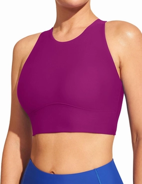 IUGA Bikini Tops for Women Adjustable Cross Back Swim Top Quick Dry Bathing Suit Tops High Neck Swim Bra UPF 50 