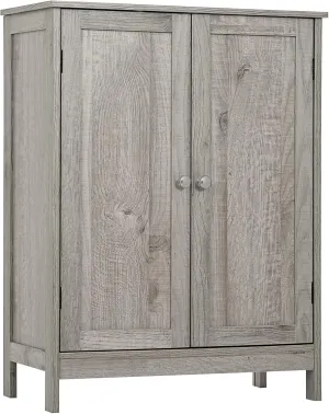 Iwell Floor Storage Cabinet with 2 Adjustable Shelves & 2 Doors, Wooden Bathroom Cabinet for Entryway, Office, Living Room, Gray