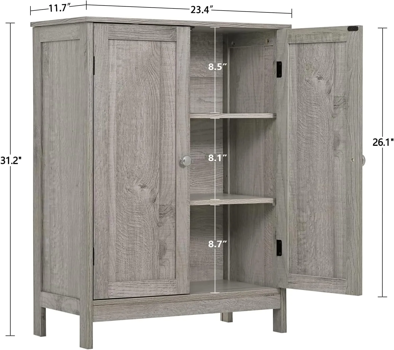 Iwell Floor Storage Cabinet with 2 Adjustable Shelves & 2 Doors, Wooden Bathroom Cabinet for Entryway, Office, Living Room, Gray