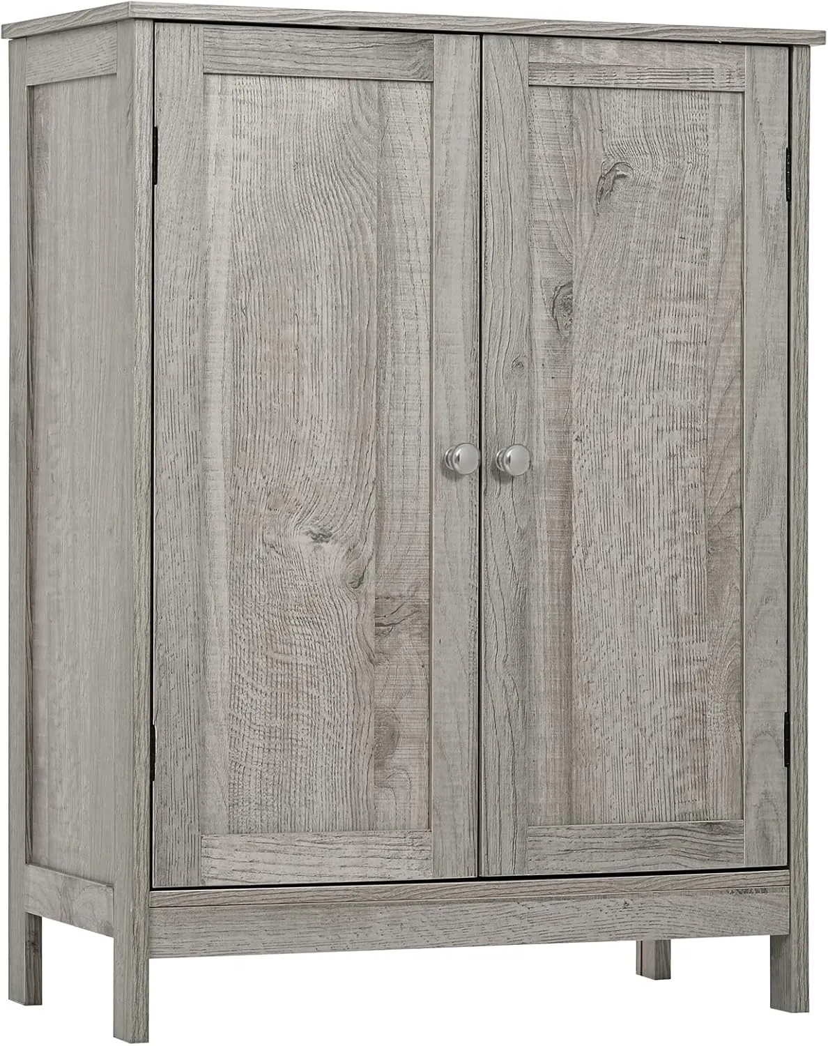 Iwell Floor Storage Cabinet with 2 Adjustable Shelves & 2 Doors, Wooden Bathroom Cabinet for Entryway, Office, Living Room, Gray