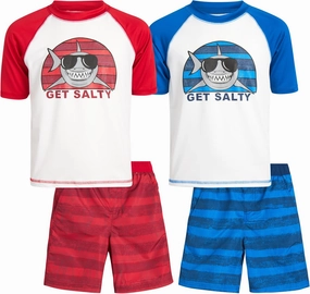 iXtreme Boys Rash Guard Set - 4 Piece UPF 50  Swim Shirt and Bathing Suit Trunks Rash Guard for Boys (Sizes: 12M-18)