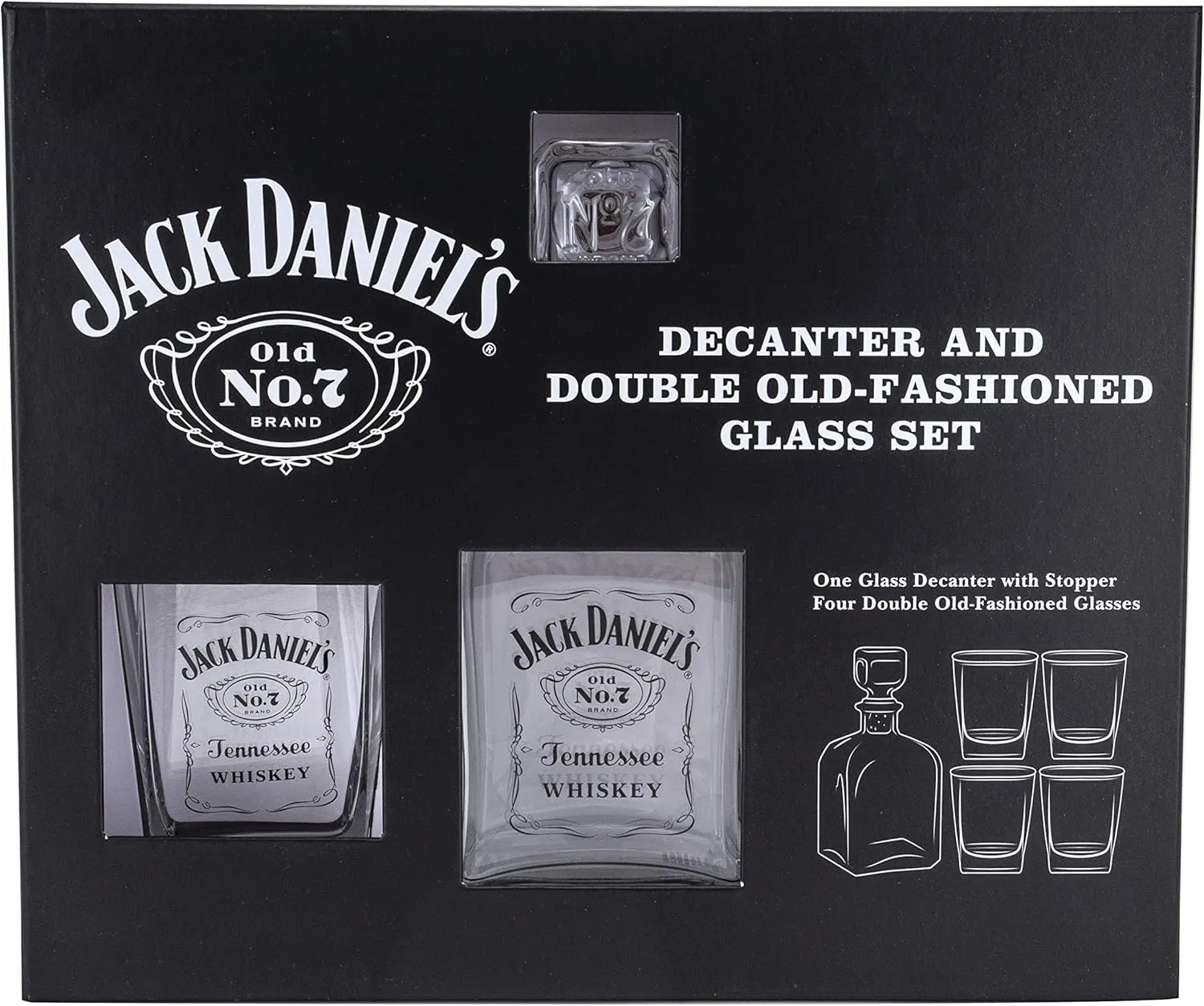 Jack Daniels Licensed Barware Black Label Logo Decanter Gift Set, Clear
