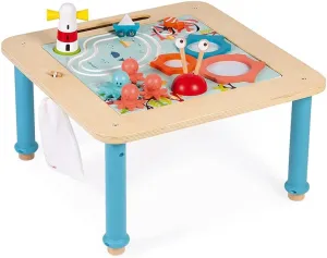 Janod - J08041 - Evolutionary Wooden Activity Table - 5 Early Activities - Magnetic Drawing Tray - with Hanging Storage Bag - from 18 Months