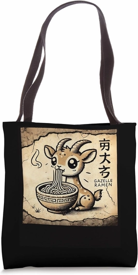 Japanese Cave Art Noodles Lover Wildlife Cute Gazelle Ramen Tote Bag