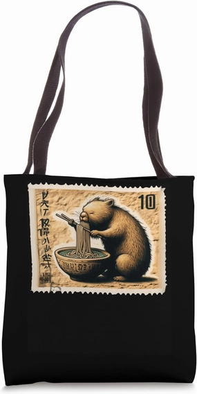 Japanese Cave Art Postage Stamp Wildlife Cute Wombat Ramen Tote Bag