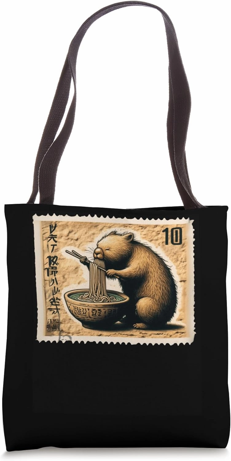 Japanese Cave Art Postage Stamp Wildlife Cute Wombat Ramen Tote Bag