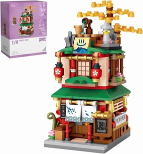 Japanese Street View Hot Spring Shop Building Kits, 399 PCS Modular House Building Set Mini DIY Building Model Set, Architecture Modular Construction Set Gift for Adults and Teens