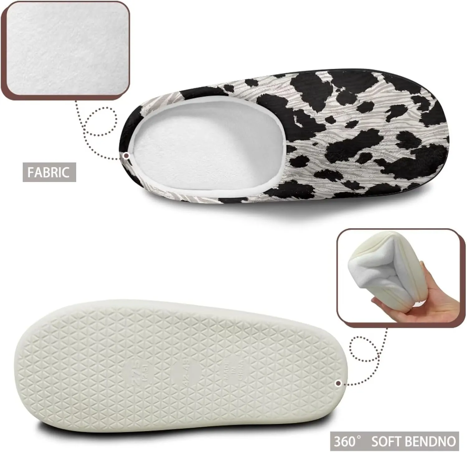Jeiento Animal Print Cotton Slippers for Women Casual Soft Slides Lightweight Scuff Slippers
