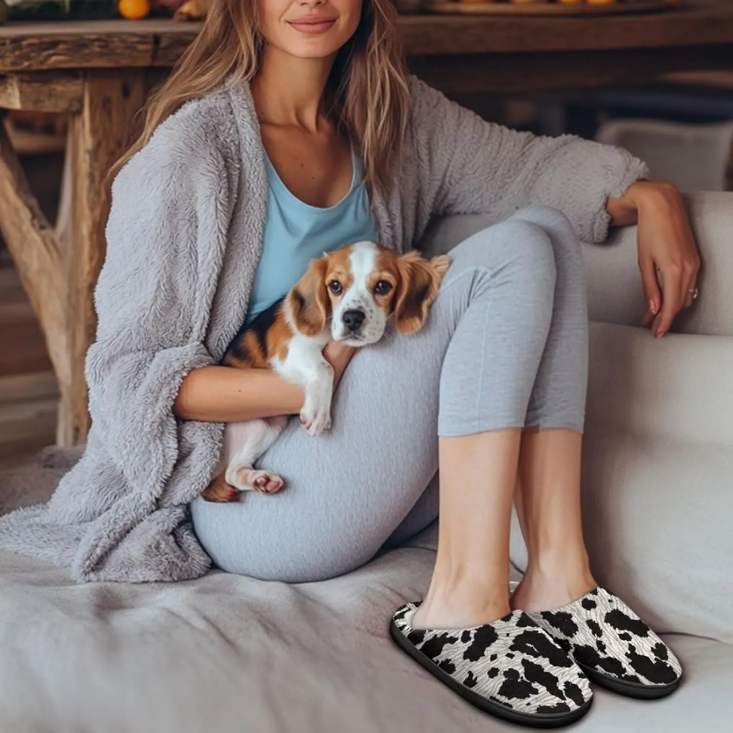 Jeiento Animal Print Cotton Slippers for Women Casual Soft Slides Lightweight Scuff Slippers