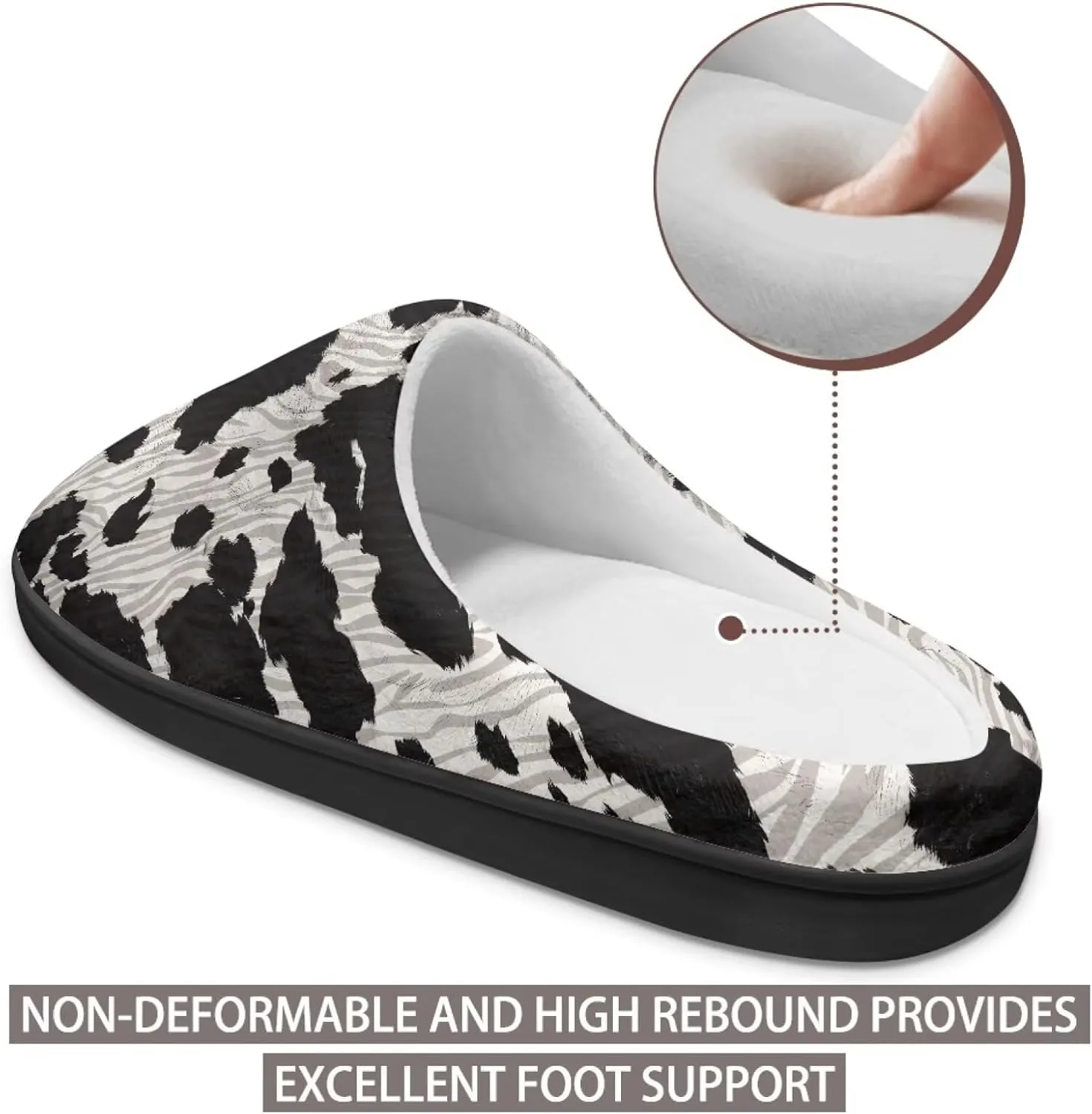 Jeiento Animal Print Cotton Slippers for Women Casual Soft Slides Lightweight Scuff Slippers