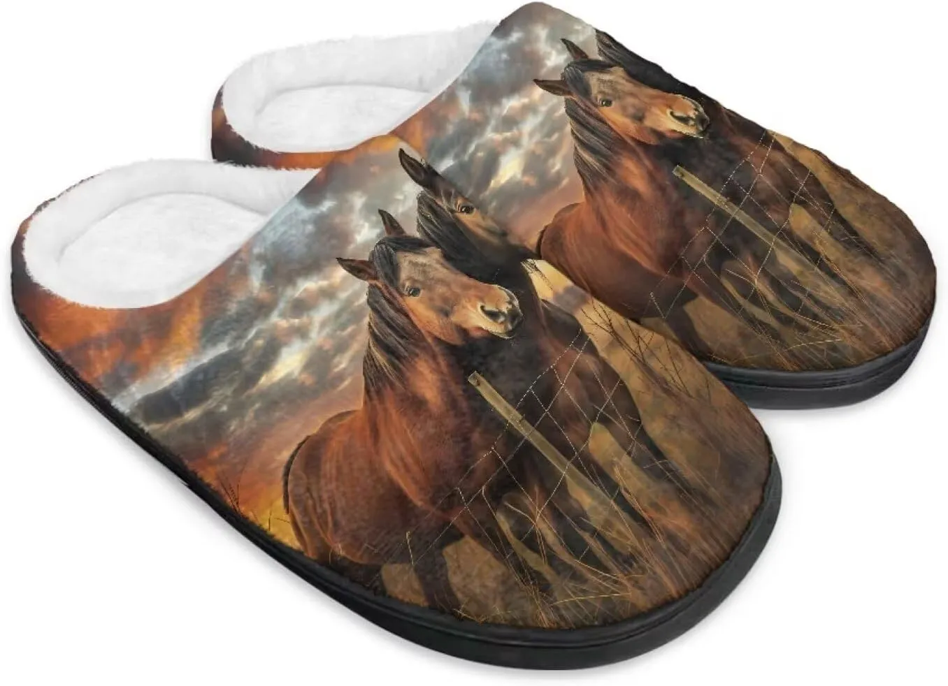 Jeiento Horse Warm Slippers for Women - Fuzzy Fluffy Hotel House Indoor Slippers Winter Closed Toe