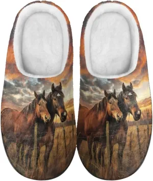Jeiento Horse Warm Slippers for Women - Fuzzy Fluffy Hotel House Indoor Slippers Winter Closed Toe